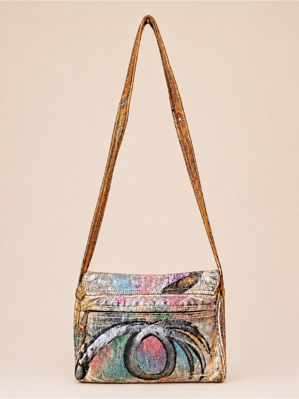 OOAK VTG 80s Custom Brit Rosen Leather Shoulder Bag Purse Hand Painted Signed - Picture 8 of 15
